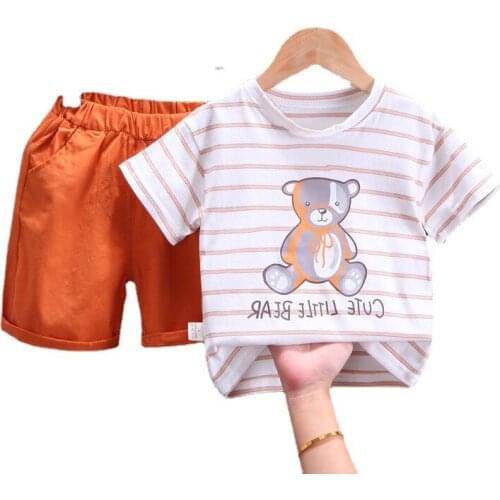 Baby Sets Summer Short Sleeve T Shirt +pant Suit Striped Baby Clothes Children Summer Clothes for Boy and Girls 0-4 Ages