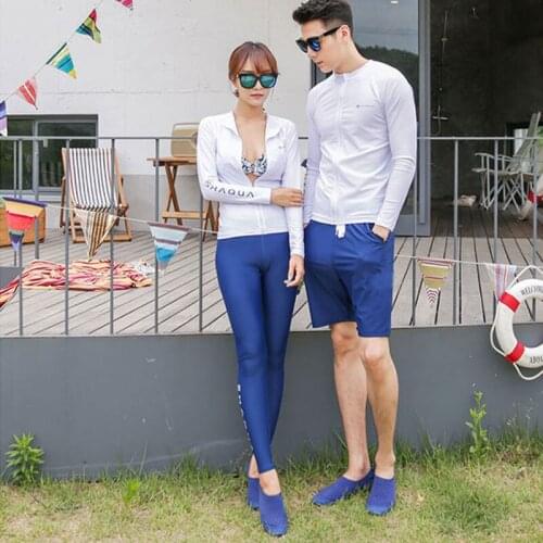 Womens 4pcs set Mens 2pcs set UV Rash Guards Long Sleeve Pants Leggings Swim Suit Sun Protection Matching Couples Surf Suits