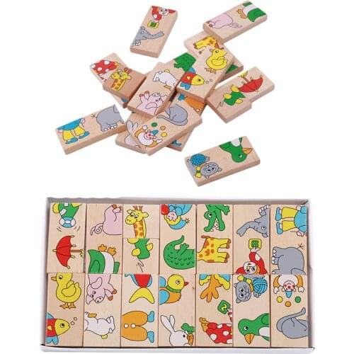 Colorful Dominoes Wooden Puzzle Toy Cartoon Montessori Educational Baby Toys Cute Birthday Gifts Funny Puzzle Games