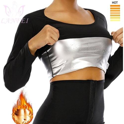 LANFEI Womens Sauna Sweat Shirt Waist Trainer Heat Trapping Workout Tops Shapewear for Weight Loss Silver Coated Body Shaper