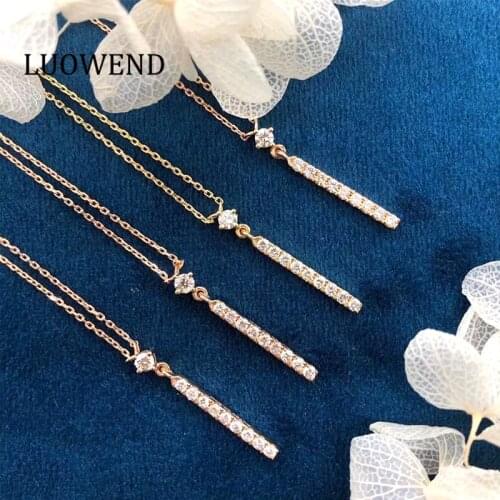 LUOWEND 100% Solid 18K Yellow/Rose Gold Pendant Necklace Real Natural Diamond Necklace i Trendy Matches Shape Pendant with Chain
