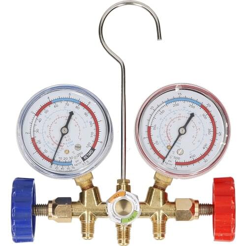 AC Gauge for R12 R22 R404A R134A 3 Way AC Manifold Gauge Set with Hoses Couplers & Adapte Couplers Acme Adapter Valve Core