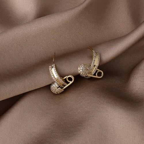 Minar Delicate Bling Bling CZ Zirconia Paperclip Earrings for Women Brass Gold C Shape Geometric Pin Hoop Earrings Party Jewelry