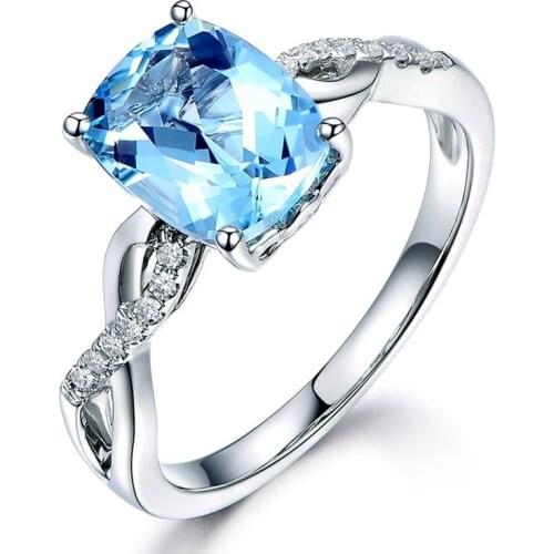 Fashion Blue Saphire Diamond Ring for Women Wedding Statement Bijoux Inlaid Zircon Synthetic Topaz Color Gem Jewelry Bague femme