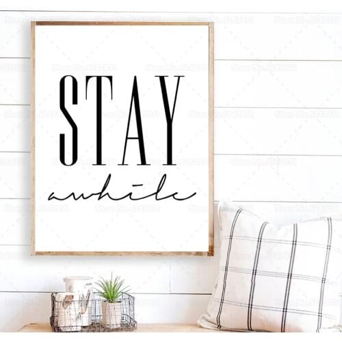 Stay Awhile Sign Canvas Painting Farmhouse Wall Art Modern Style Stay Awhile Print Poster Decor for Guest Room