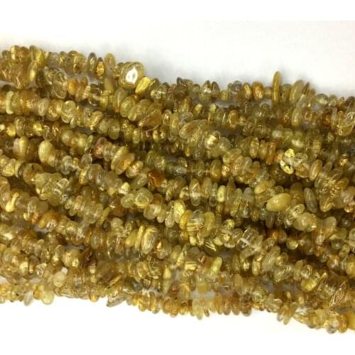 Natural Genuine Yellow Titanium Gold Hair Rutile Quartz Nugget Chip Loose Beads Fit Jewelry 3x8mm 15" 06128