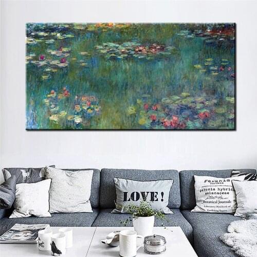 Claude Monet Water Lotus Canvas Art Print Poster Modern Water Lotus Art Wall Pictures for Living Room Bedroom Art Decor