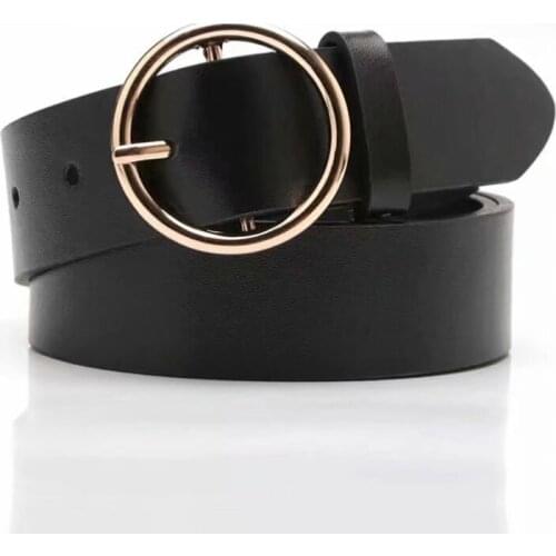 Female Deduction Side Metal Button Buckle Jeans Wild Belts For Women Fashion Students Simple New Circle Pin Buckles Belt