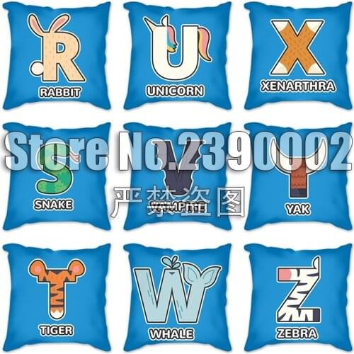 Blue Cushion Cover Polyester Throw Pillows Sofa Home Decor Decoration Decorative Pillowcase 26 Animals English letters Cushions