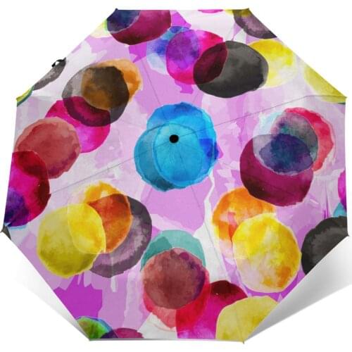 Wind Resistant Folding Automatic Umbrella Women Auto Watercolor Colorful Circle Windproof Umbrellas Rain For Men Parasol