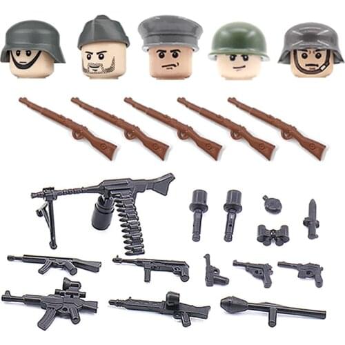 Military WW2 Infantry Soldier DIY Helme US Army Gun MOC Accessories Weapon Playmobil Building Block Brick Children Kids Gift Toy