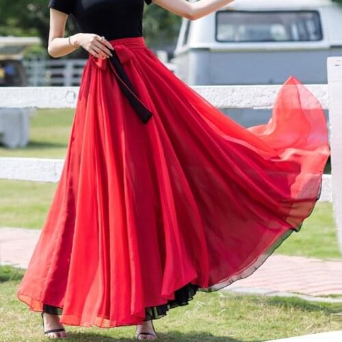 New 540 Pendulum Dance Double Side Swing Skirt Women High Waist Show Temperament A-line Elegant Ladies Beach Holiday Long Skirt