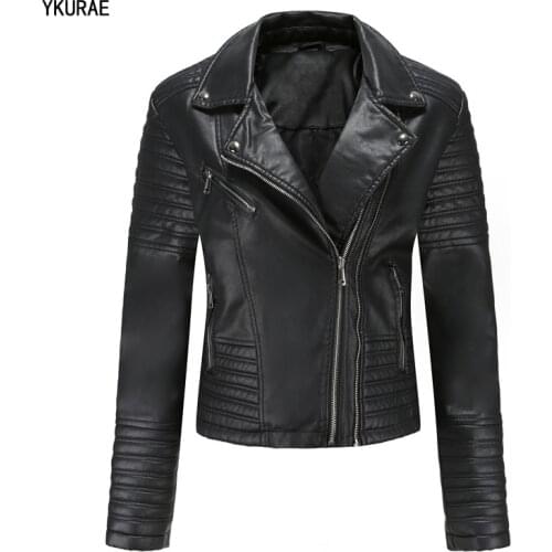 Womens Leather Jacket PU Female Coat Women Autumn Motorcycle Biker Zipper Streetwear Fashion Black Punk Jackets Outerwear FL025