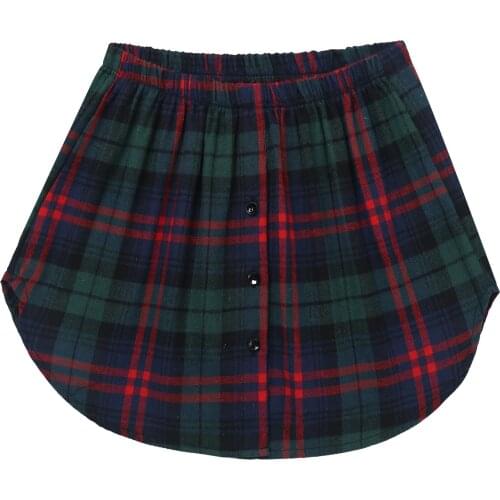 Women Grid Underskirt Fashion Layering Folding Shirt Sweater Bottoming Skirt Open Edges Plaid Fake Hem T Shirt Top Slip Skirts