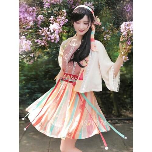 Women Vintage Asian Clothing Traditional Folk Dance Costumes Chinese Style Hanfu Dress Girl Japanese Style Summer Fancy Skirt