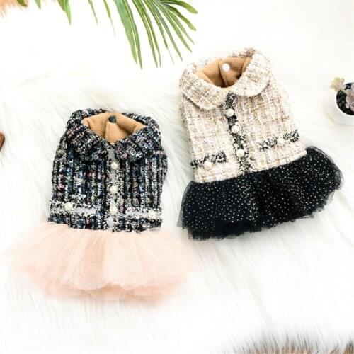Dog Dress Princess Skirt Winter Dog Clothes Cute Lace Pearl Pet Wedding Dress Cat Poodle Bichon Pomeranian Schnauzer Dog Costume