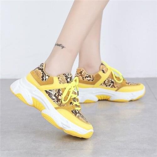 2020 Summer Woman Casual Fashion Sneakers Snake pattern Flats Ladies Vulcanized Shoes Autumn Yellow Sneaker