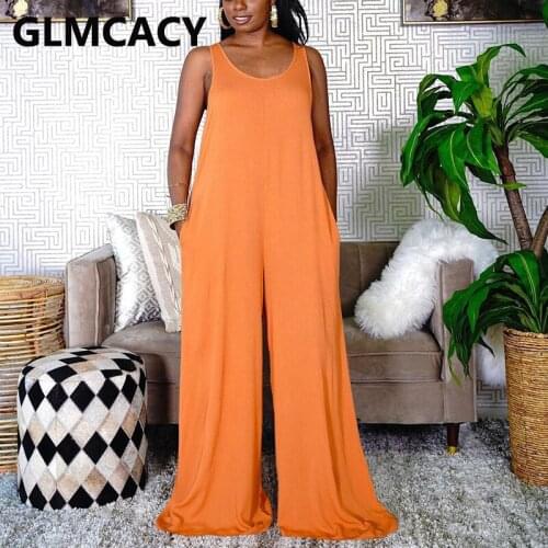 Women Plus Size Casual O-neck Sleeveless Wide Leg Jumpsuits