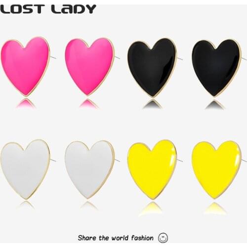 Lost Lady New Fashion Multicolor Heart Stud Earrings Temperament Alloy Enamel Earrings for Women Jewelry Accessories Party Gifts