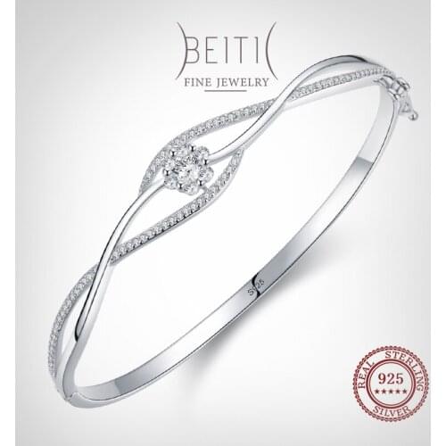 Beitil Genuine 925 Sterling Silver Dazzling Clear Zircon Fashion Flower Bracelets For Fine Female Fashion Jewelry Gift