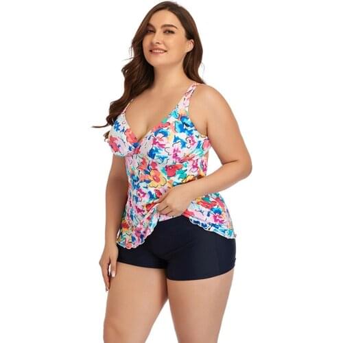 Floral Printed Women Swimwear Big Two-piece Printing Bikini Large Swimming Suits Female Beachwear Multi-color Plus Size