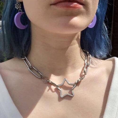 Hip Hop Punk Pentagram Personality Necklace for Women Hollow Metal Clavicle Chain Necklace 2021 New Fashion Vintage Necklace