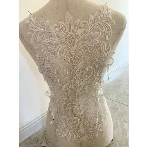 1 piece French Lace Applique with florals motif, bridal lace applique with sequins