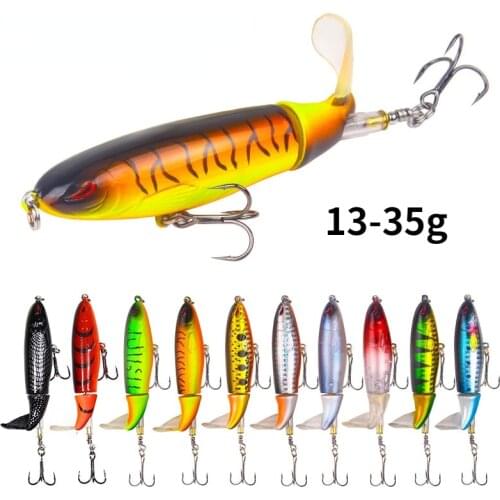 1pcs Whopper Plopper 10cm13g 11cm15g 14cm35g Floating Popper Fishing Lure Artificial Hard Bait Rotating Tail Fishing 3D Eyes