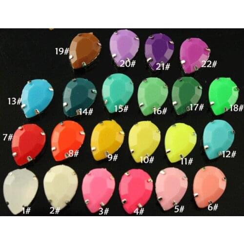 12pcs 18x25mm teardrop solid candy colorful acrylic sew on stones with silver claw setting flat Back acrylic rhinestones
