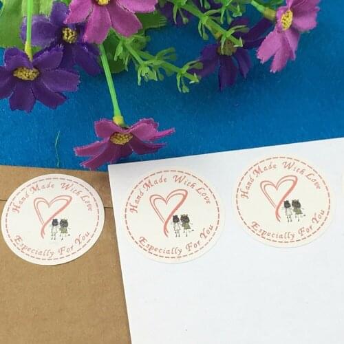 1200PCS/Lot circular Printed above"hand madeWith Love" Love heart Sticker Labels Adhesive Stickers DIY For Box/gift/envelope