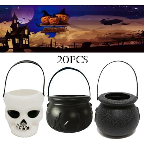 20pcs Mini Halloween Candy Bucket WitchS Cauldron Novelty Candy Holder Pot With Handle Bucket For Halloween Party Favors