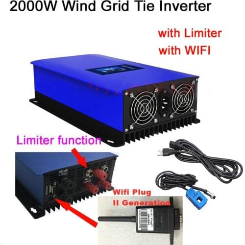 2000W 1000W Wind Power Grid Tie Inverter with Dump Load Resistor/ Limiter/ Wifi Plug for AC 24V 48V 60V 1KW 2KW Wind Turbine