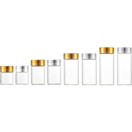 50pcs/lot 8ml 15ml 20ml 30ml Clear Glass Bottle With Gold Silver Screw Cap Candy Spice Bottles Container Tiny Vial