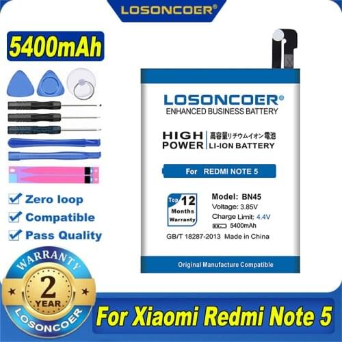 100% Original LOSONCOER 5400mAh BN45 For Xiaomi Mi Note 2 For Redmi Note 5 Note5 Battery