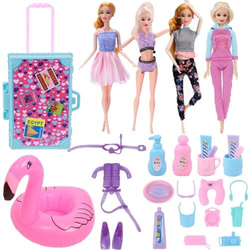 Barbies Accessories Travel/Ambulance Kits 4 Sets Of Clothes + 4 Style Of Accessories,Swimsuit Lifebuoy Doctor Wear Medical Box