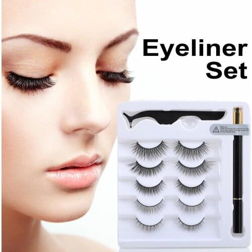 No Glue Non Magnetic Eyelashes 3D Mink False Lashes Eyeliner Waterproof Liquid Tweezers Set Lasting Handmade Eyelash Makeup Tool