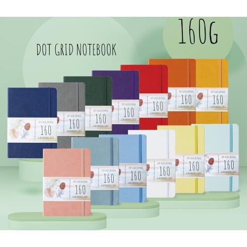 A5 Bullet Planner Dotted Notebook Dot Grid Empty Journal -160gsm Paper, 160P, Inner Pocket, Elastic band, Pen Loop Holder