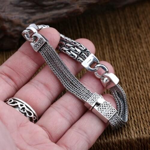 Wholesale S925 Sterling Silver Jewelry Men And Women Fashion Retro Thai Silver Peace Stripe Buckle Bracelet