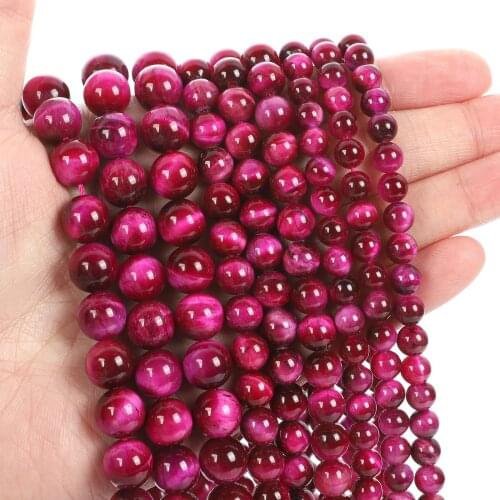Natural Stone Beads Rose Red Tiger Eye Stone Loose Beads for Jewelry Making Needlework DIY Bracelet Strand 4-12 MM