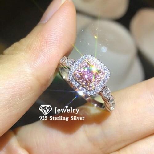 CC Wedding Rings For Women S925 Sterling Silver Pink Cubic Zirconia Square Ring Romantic Bridal Fine Jewelry Drop Shipping CC705