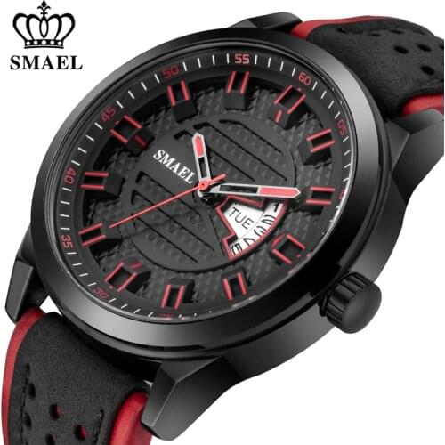 SMAEL Mens Luxury Brand Sport Watch Men Military Leather Waterproof Watches Fashion Mens Analog Quartz Wrist Watch Male Clock