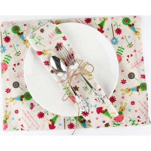 30x40cm children placemats fashion cotton linen placemat heat insulation mat dining table mat cartoon fabric Napkin