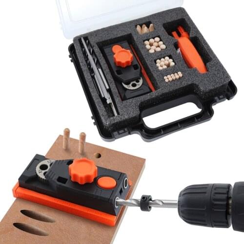 Dowel Jig 6 8 10 12mm Pocket Hole Jig Kit 9.5mm Hole Locator ABS Plastic Handheld Drill Guide Tool For Carpentry With Box
