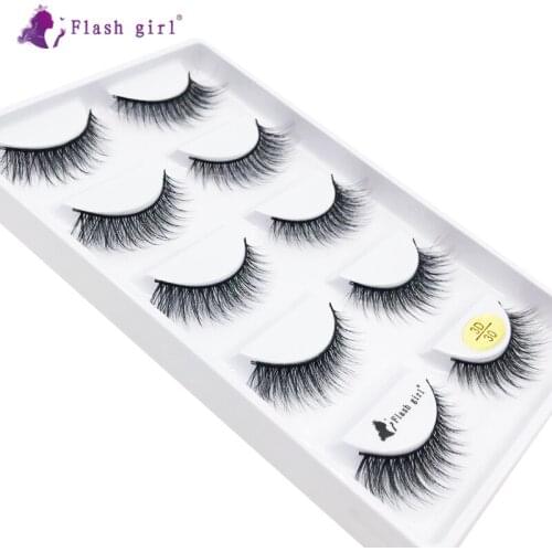 Flash Girl Makeup 5 Pairs Mink Eyelashes 100% Handmade Cruelty Free Full Strip Lashes Reusable Fake Eyelash 3D-30