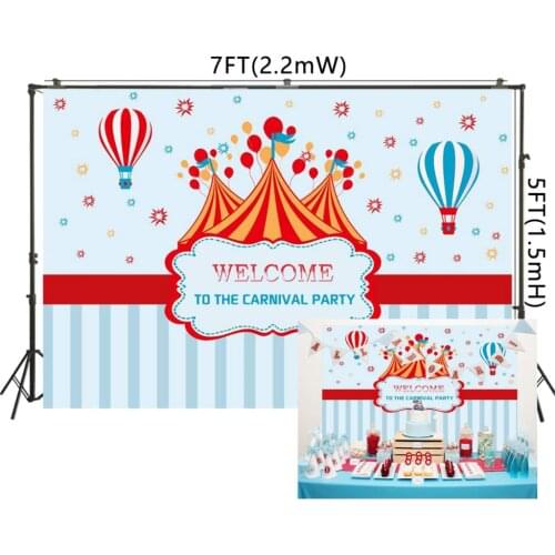 Circus Carnival Party Birthday Backdrop Stripes Blue Hot Air Balloon Fun Fair Photography Studio Background Wall Decorations