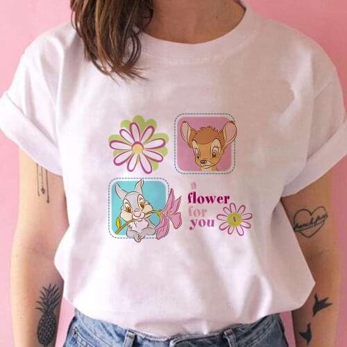 Thumper and Bambi Disney Woman T-shirt A Flower For You Ropa Aesthetic T Shirt Womens Urbano White Camiseta Mujer 2021