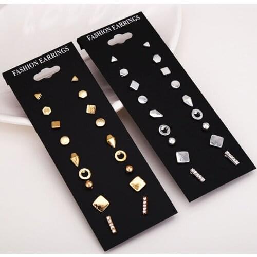 ISINYEE 9 pairs/set Fashion Tiny Small Geometric Stud Earrings Sets Crystal Round Ear For Women Girls Kids Gold Silver Jewelry