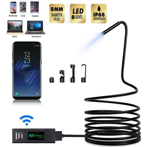 Wifi HD 8mm lens 1200P Endoscope Camera USB IP68 Waterproof Borescope Semi Rigid Tube Wireless Video Inspection for Android/iOS