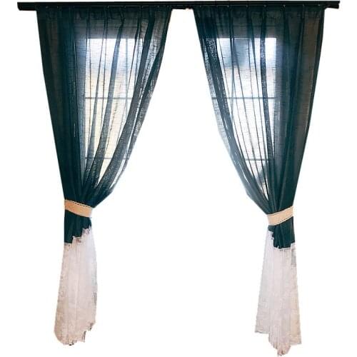 Korean Sweet Princess Cotton Linen Curtains Blue White Lace Spliced Curtain Tulle for Living Room Kitchen Bedroom Roman Sheer
