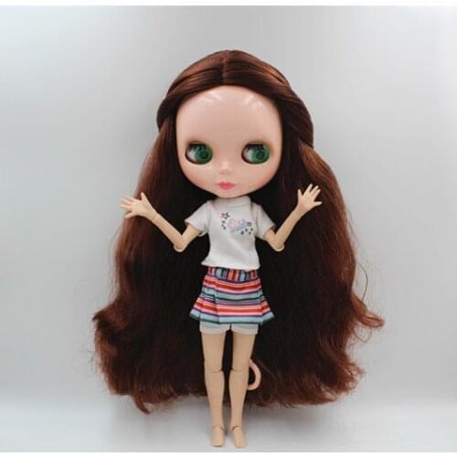 Blygirl Blyth doll Nude dolls brown tan hair 30cm joint body 19 joint DIY doll can change makeup
